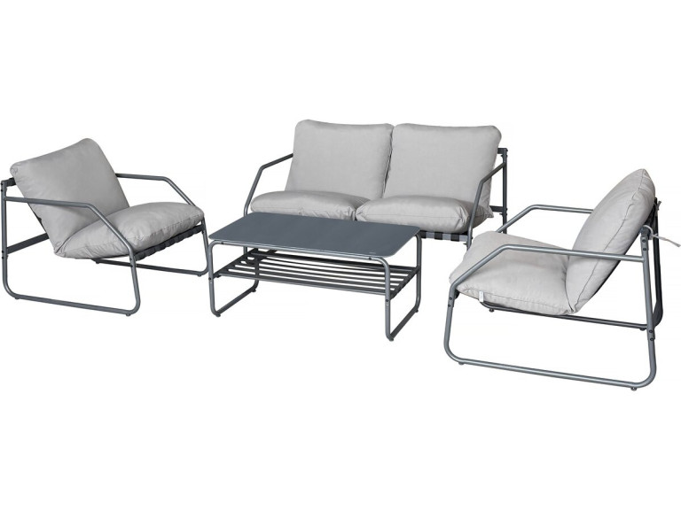 Conjunto de muebles de jardín de metal "Sora" con cojines - 4 plazas - Gris