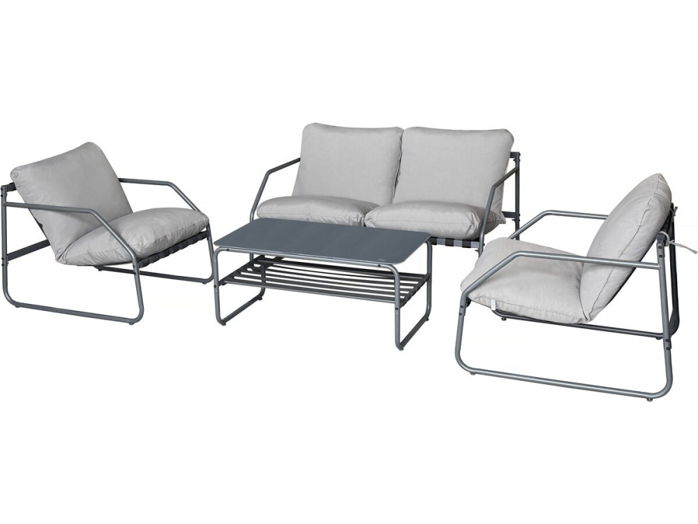 Conjunto de muebles de jardín de metal "Sora" con cojines - 4 plazas - Gris