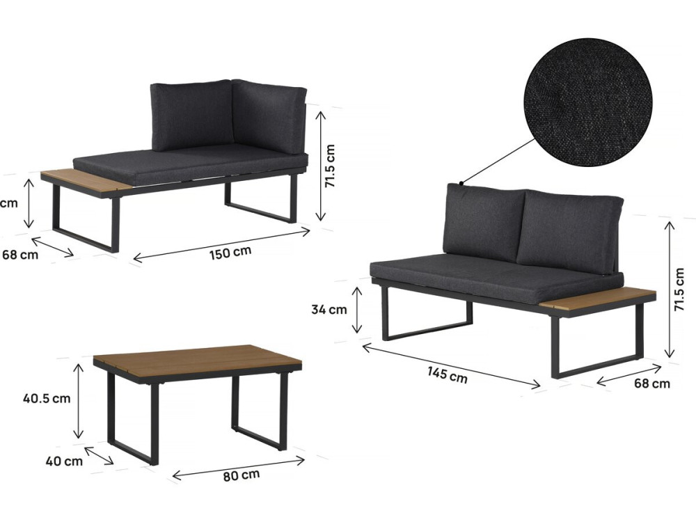 Conjunto de muebles de jardín, sofá esquinero de imitación madera "Liora" - 4 plazas - Gris