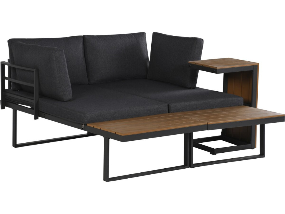 Conjunto de muebles de jardín sofá rinconera modular "Sylva" acabado imitación madera - 4 plazas - Gris