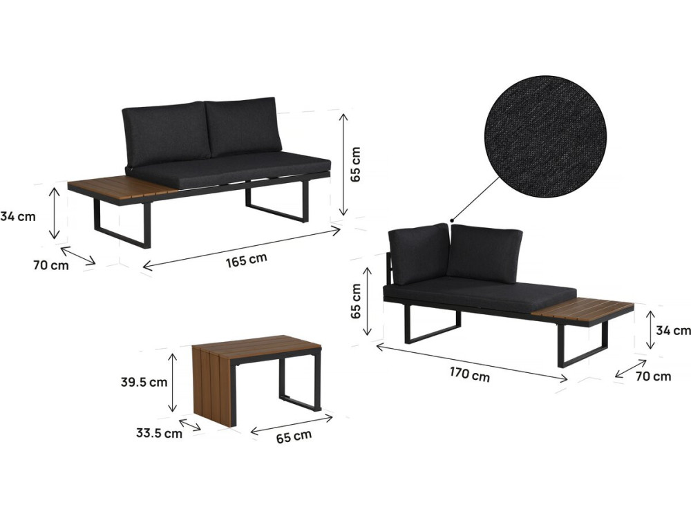 Conjunto de muebles de jardín sofá rinconera modular "Sylva" acabado imitación madera - 4 plazas - Gris