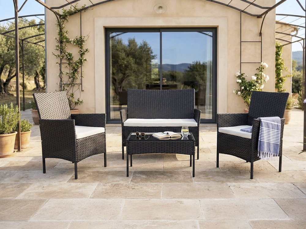 Conjunto de muebles de jardín de resina tejida "Toronto" - 4 plazas - Negro
