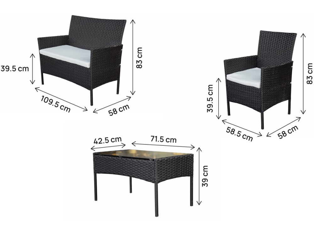 Conjunto de muebles de jardín de resina tejida "Toronto" - 4 plazas - Negro