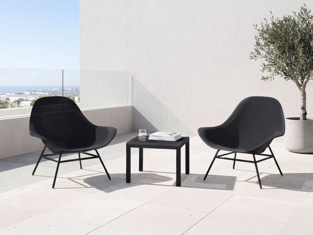 Lote de 2 sillones de jardín "Soléna" con mesa baja - Negro