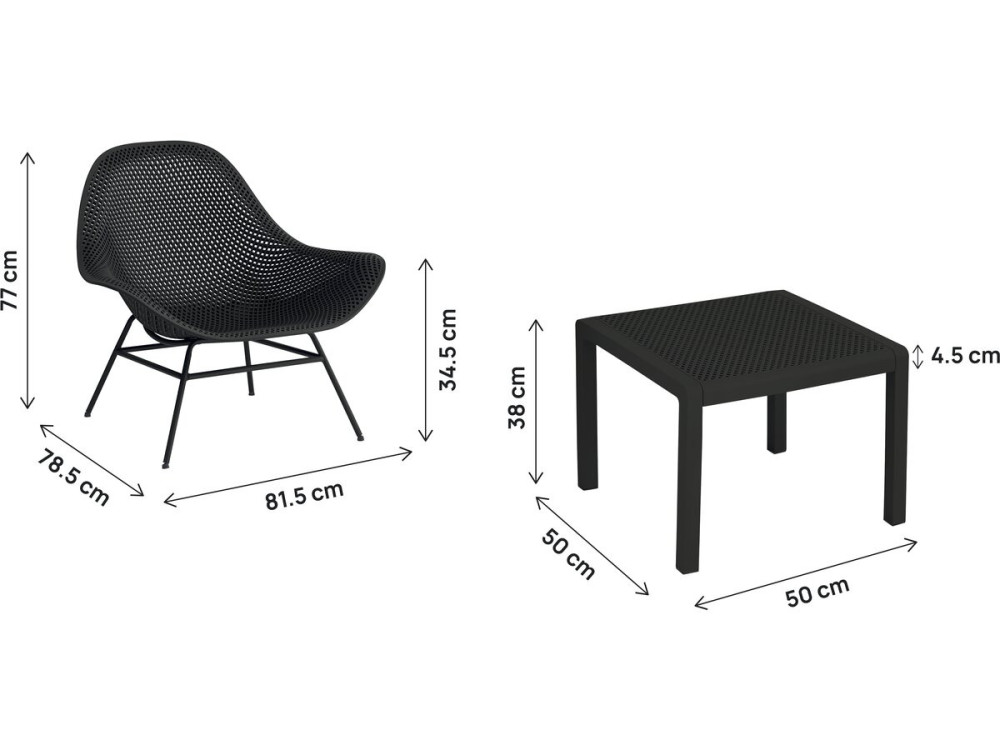 Lote de 2 sillones de jardín "Soléna" con mesa baja - Negro