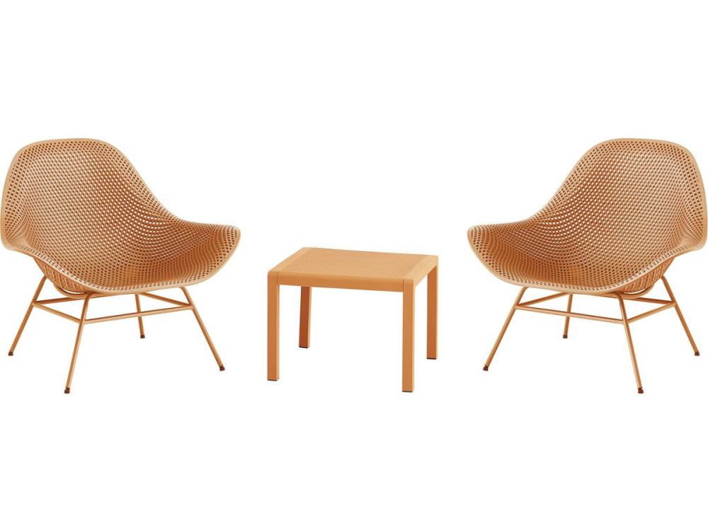 Lote de 2 sillones de jardín "Soléna" con mesa baja - Naranja