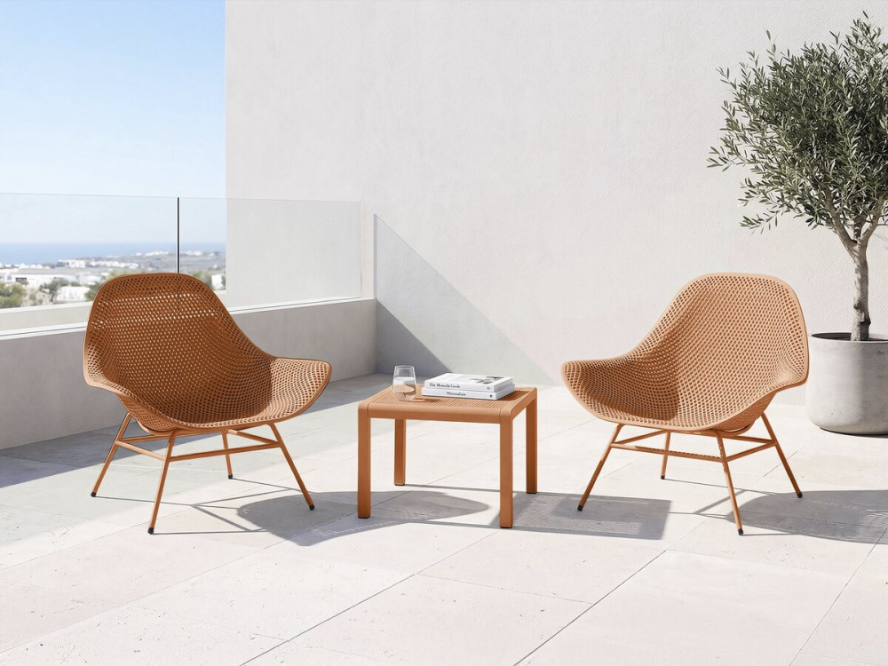 Lote de 2 sillones de jardín "Soléna" con mesa baja - Naranja