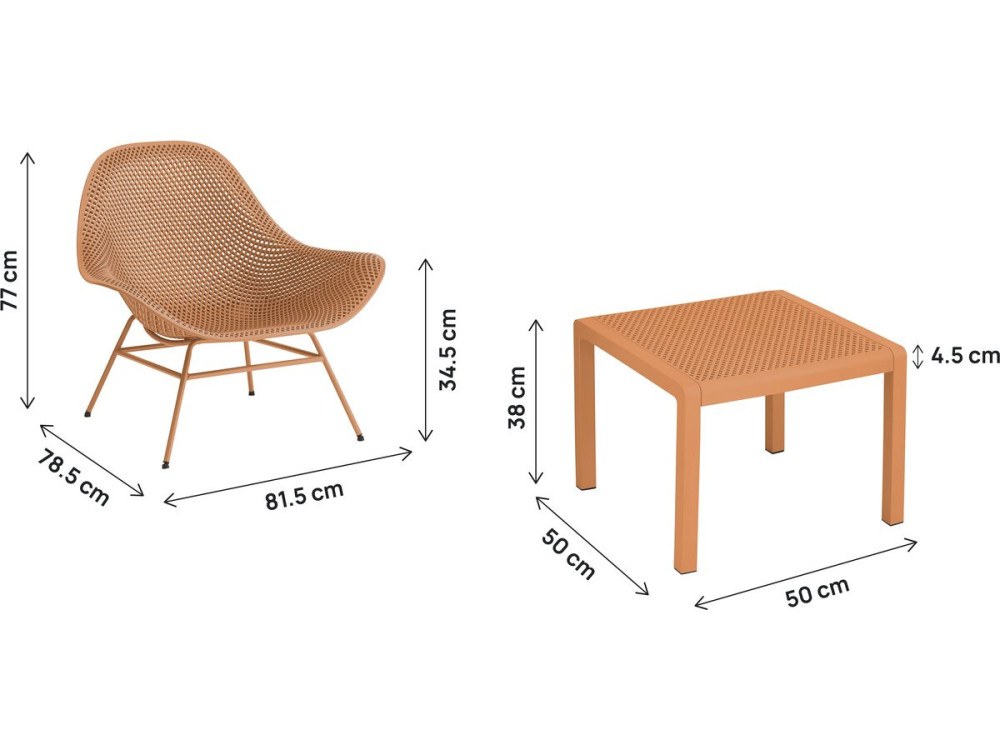 Lote de 2 sillones de jardín "Soléna" con mesa baja - Naranja