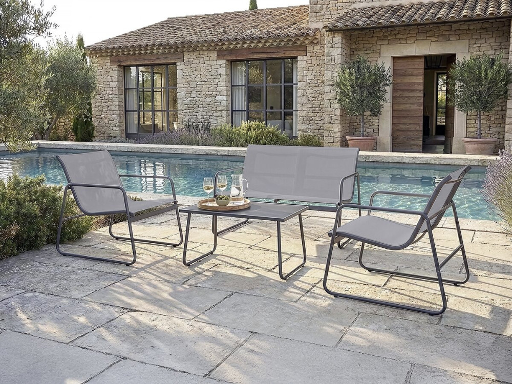 Conjunto de muebles de jardín de metal "Fortaleza" - 4 plazas - Gris claro
