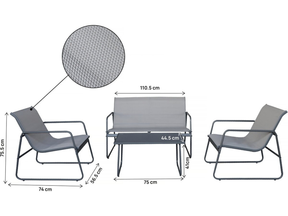 Conjunto de muebles de jardín de metal "Fortaleza" - 4 plazas - Gris claro