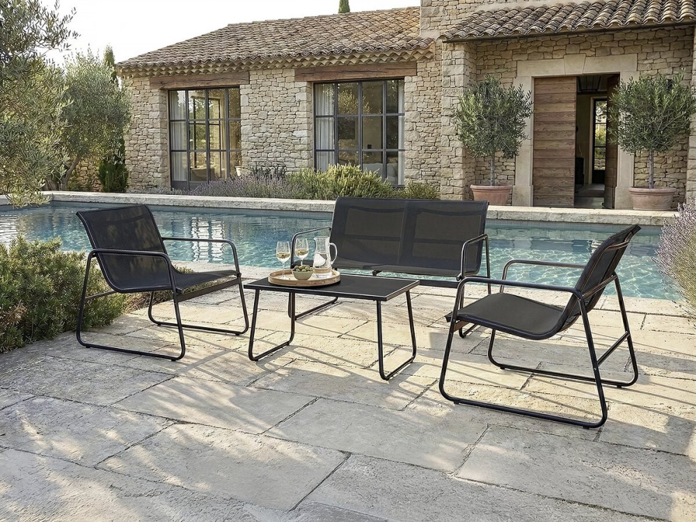 Conjunto de muebles de jardín de metal "Fortaleza" - 4 plazas - Negro