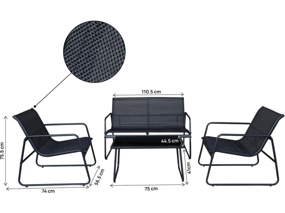 Conjunto de muebles de jardín de metal "Fortaleza" - 4 plazas - Negro