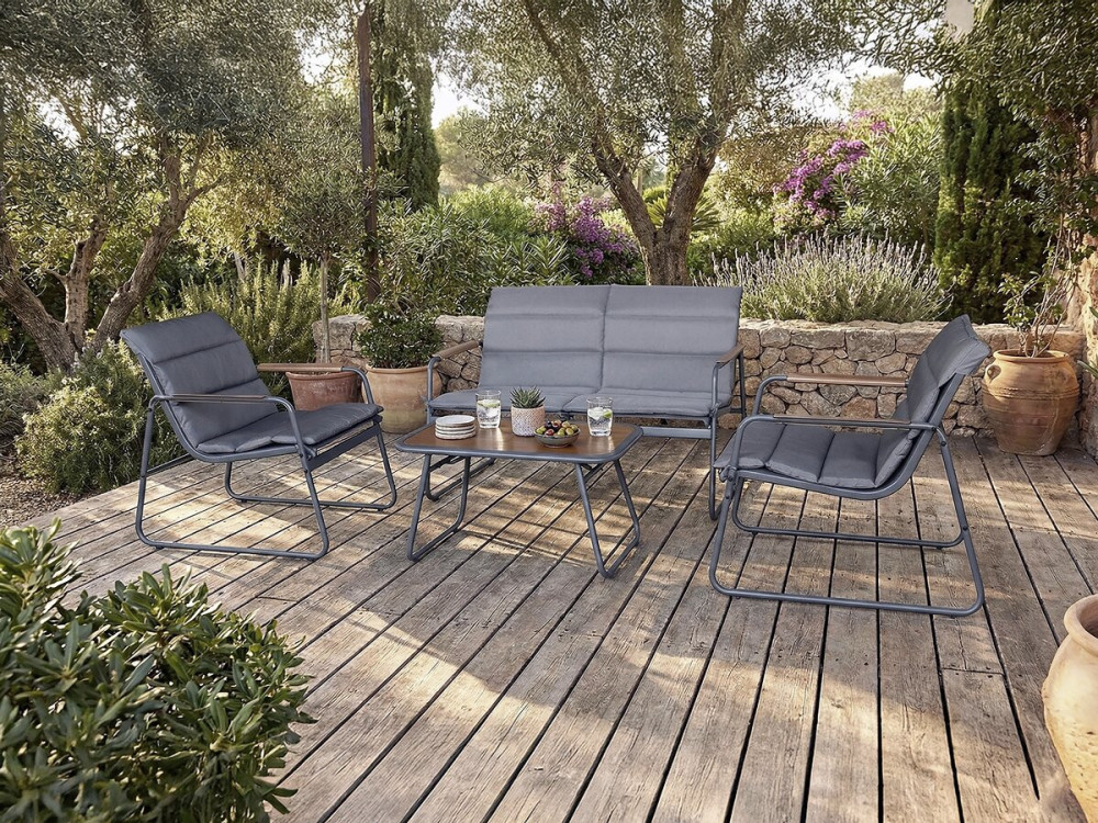 Conjunto de muebles de jardín "Bastia" con cojines de metal - 4 plazas - Gris