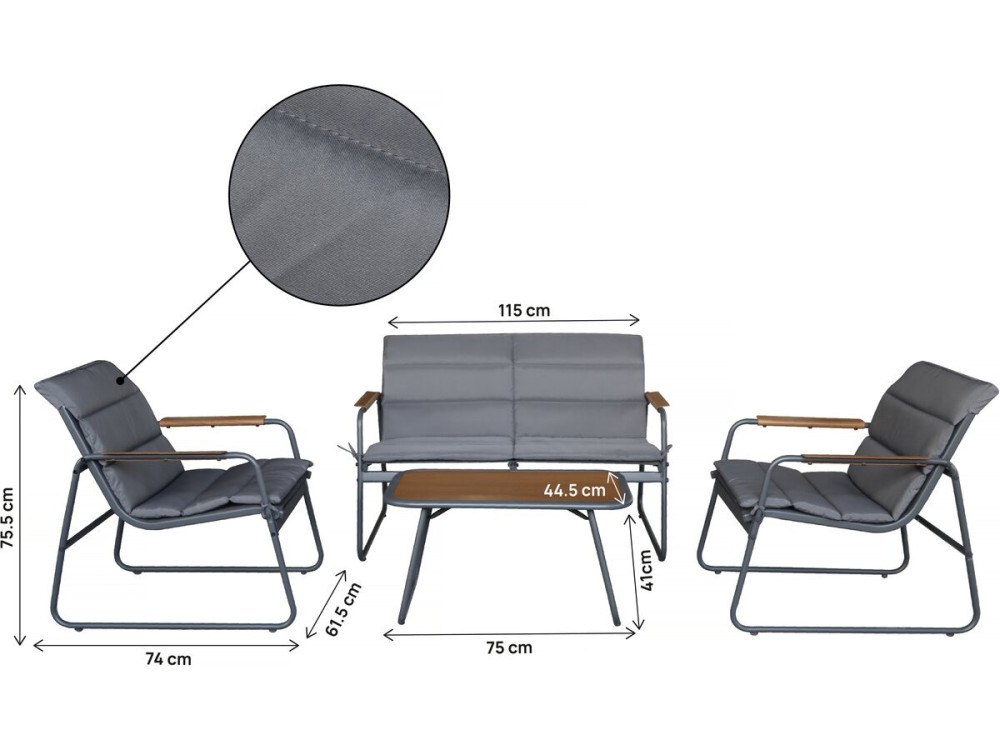 Conjunto de muebles de jardín "Bastia" con cojines de metal - 4 plazas - Gris