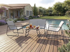 Conjunto de muebles de jardín de metal "Sparta" con decoración imitación madera - 4 plazas - Gris claro 2