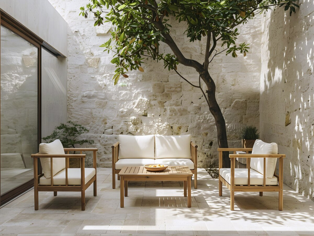 Conjunto de muebles de jardín de madera "Milano" con cojines - 4 plazas - Beige