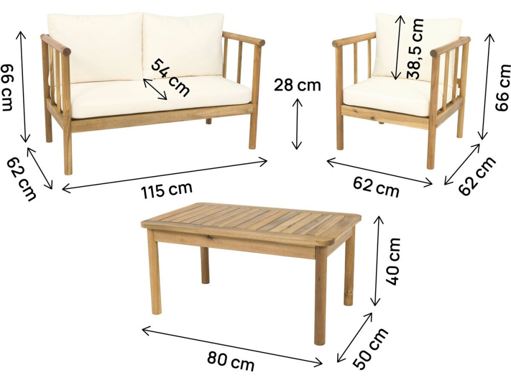 Conjunto de muebles de jardín de madera "Milano" con cojines - 4 plazas - Beige