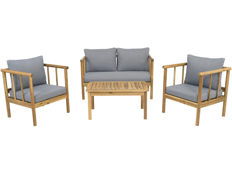 Conjunto de muebles de jardín de madera "Milano" con cojines - 4 plazas - Gris