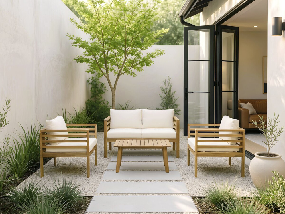 Conjunto de muebles de jardín de madera "Beckham" con cojines - 4 plazas - Beige