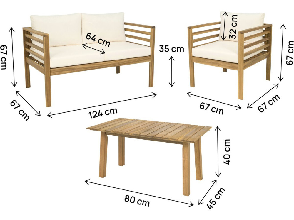 Conjunto de muebles de jardín de madera "Beckham" con cojines - 4 plazas - Beige