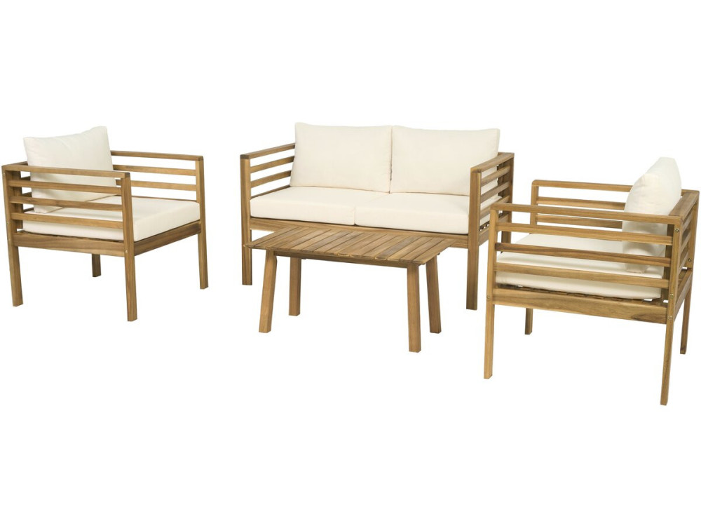 Conjunto de muebles de jardín de madera "Beckham" con cojines - 4 plazas - Beige