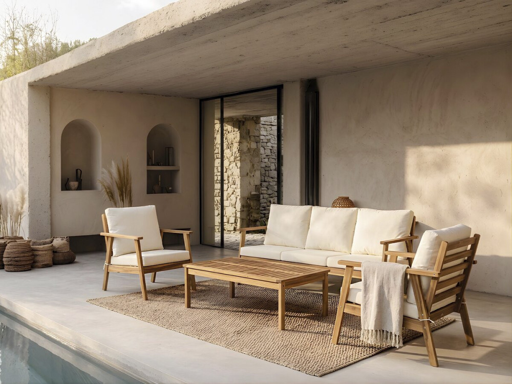 Conjunto de muebles de jardín de madera de acacia con cojines "Chilwell" - 5 plazas - Beige