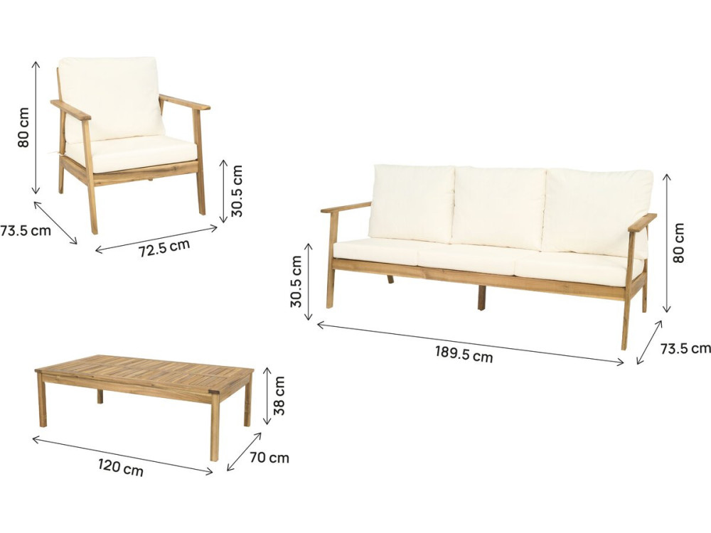 Conjunto de muebles de jardín de madera de acacia con cojines "Chilwell" - 5 plazas - Beige