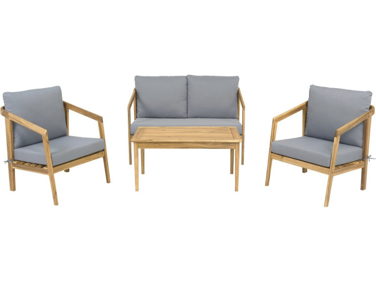Conjunto de muebles de jardín de madera "Presley" con cojines - 4 plazas - Gris