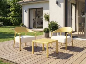 Conjunto de muebles de jardín "Céora" de metal y plástico - 2 plazas - Amarillo 2