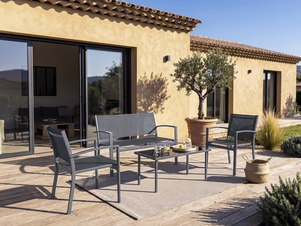 Conjunto de muebles de jardín de metal "Lino II" - 4 plazas - Negro