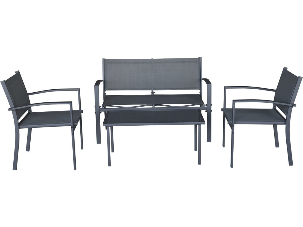 Conjunto de muebles de jardín de metal "Lino II" - 4 plazas - Negro