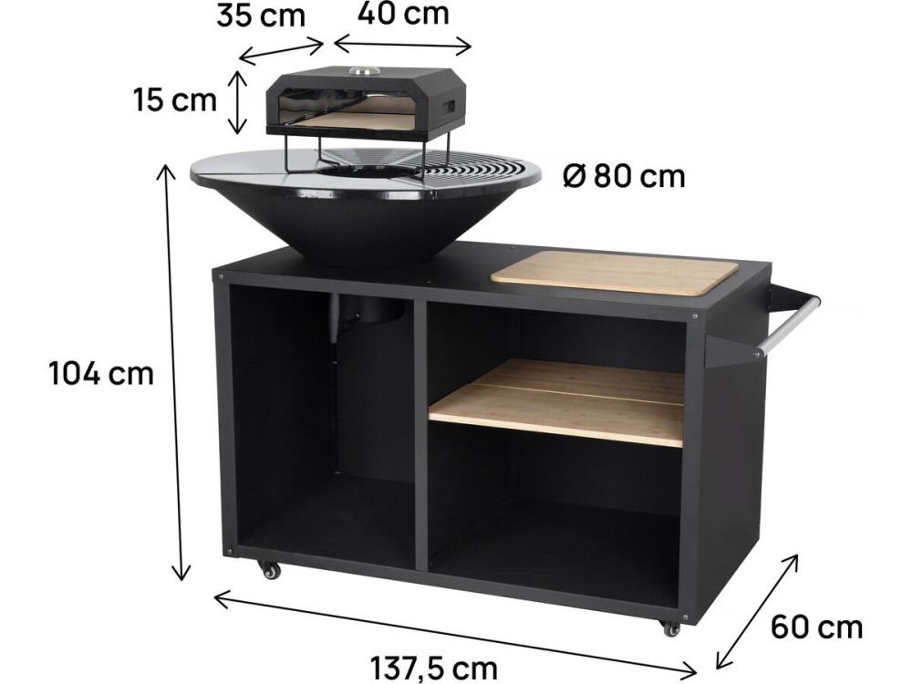 Barbacoa plancha brasero con horno para pizza "Maréchal" - Ø 81 cm - Negro