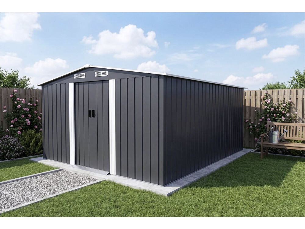 Caseta de jardín metálica con puerta corredera "Boston" - 13 m² - Gris