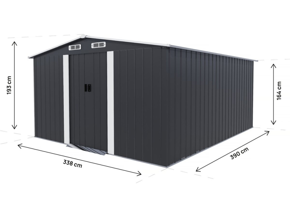 Caseta de jardín metálica con puerta corredera "Boston" - 13 m² - Gris