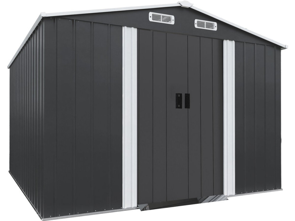 Caseta de jardín metálica "Boston" con puerta corredera - 8 m² - Gris