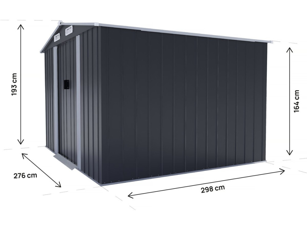 Caseta de jardín metálica "Boston" con puerta corredera - 8 m² - Gris