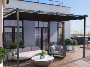 Pérgola adosada de aluminio con techo retráctil - 3 x 4 m - Gris 2