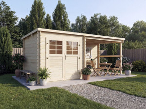 Caseta de jardín de madera "Montval" con toldo - 14 m² - 28 mm 2