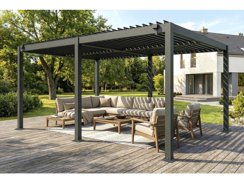 Pérgola bioclimática "Kensington" de aluminio autoportante - 3 x 5 m - Gris