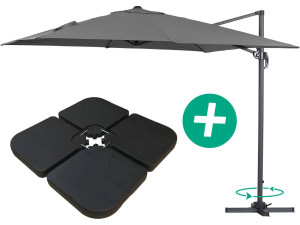 Parasol Lateral de jardín Alu "Sun 3" - Cuadrado  Carré - 3 x 3 m - Lastres incluidos - Gris