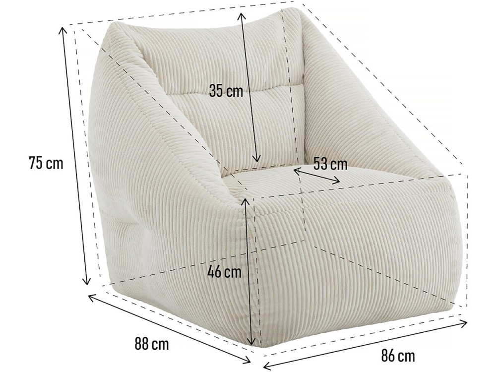 Puf de pana "Medellin" - Beige - 85 x 85 x 72 cm