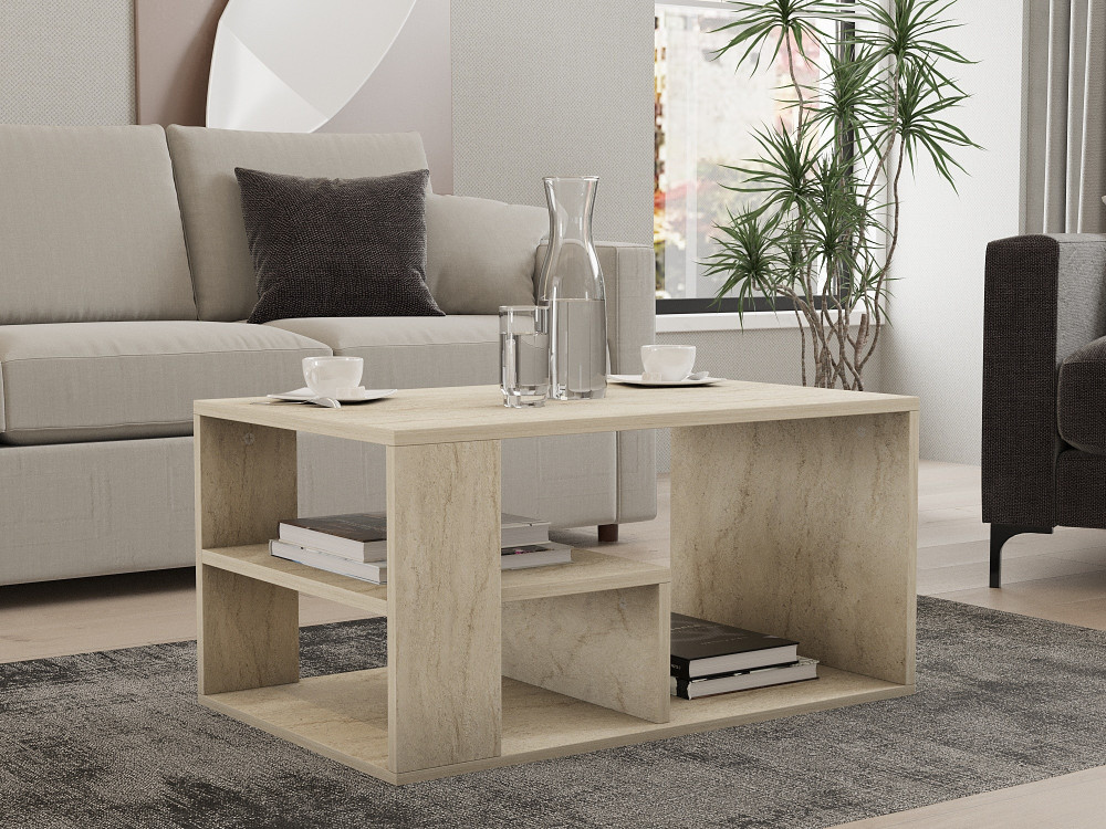 Mesa baja de madera "Eros" - 80 x 40 x 50 cm - Travertino