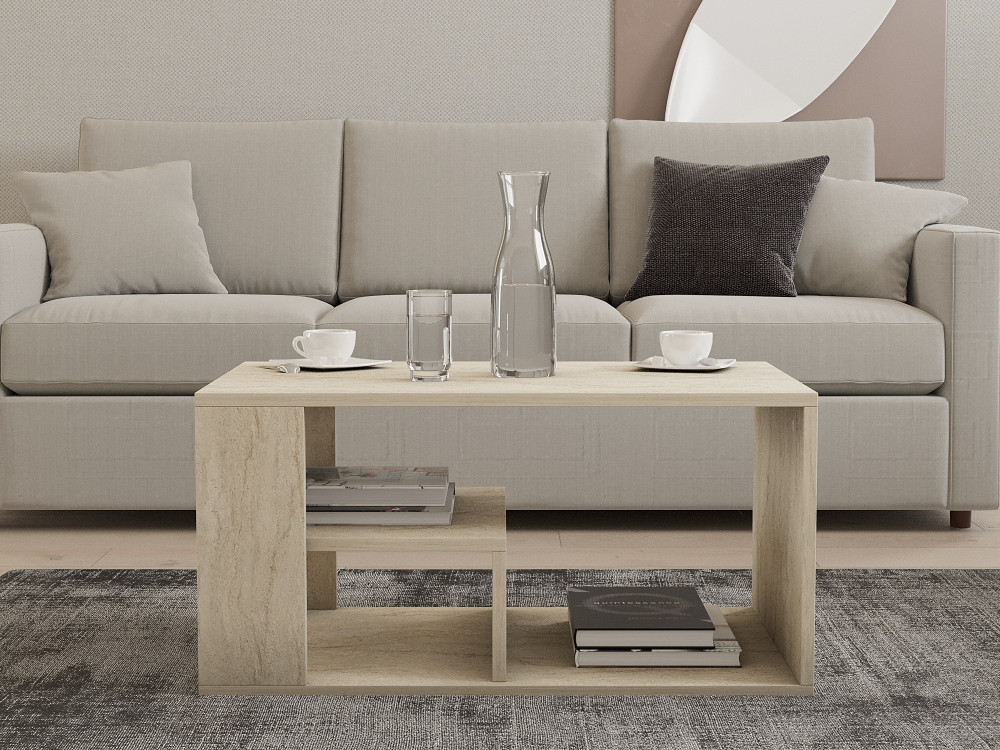 Mesa baja de madera "Eros" - 80 x 40 x 50 cm - Travertino