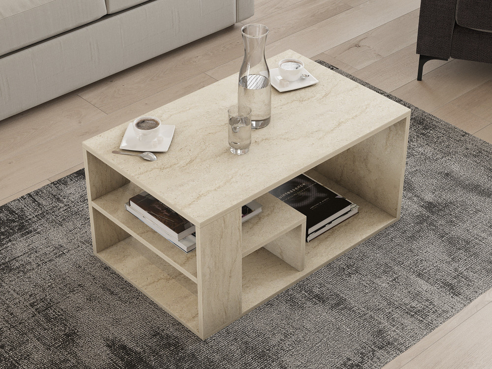 Mesa baja de madera "Eros" - 80 x 40 x 50 cm - Travertino