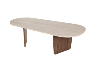 Mesa baja de madera "Ovalis" - 130 x 65 x 40 cm - Travertino / Nogal