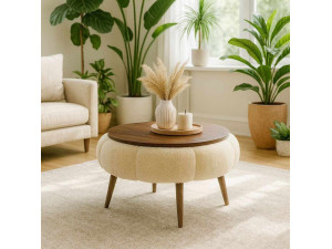 Mesa baja de madera Papatya 60" - 60 x 60 x 44 cm - Crema