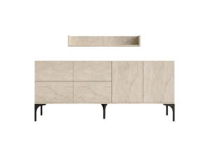 Aparador de madera con estante de pared "Stella" - 180 x 40 x 55 cm - Travertino