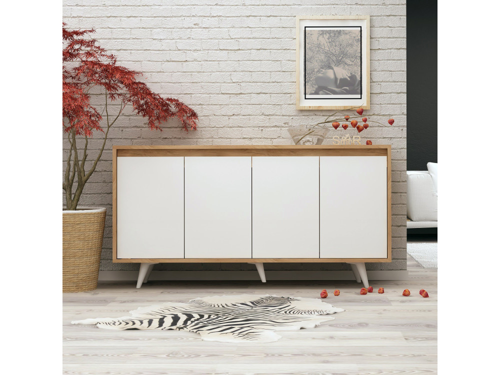 Aparador de madera "Shans" - 140 x 40 x 86 cm - Blanco
