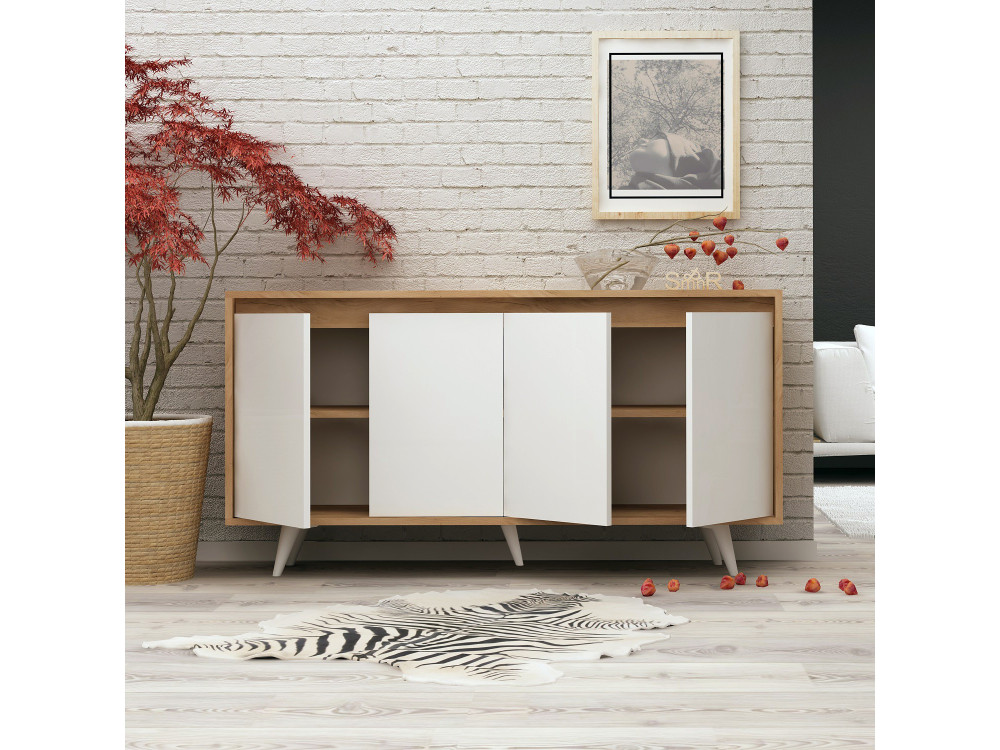 Aparador de madera "Shans" - 140 x 40 x 86 cm - Blanco