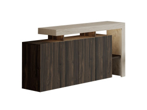Aparador de madera "Beliz" - 170 x 35 x 80 cm - Travertino / Nogal